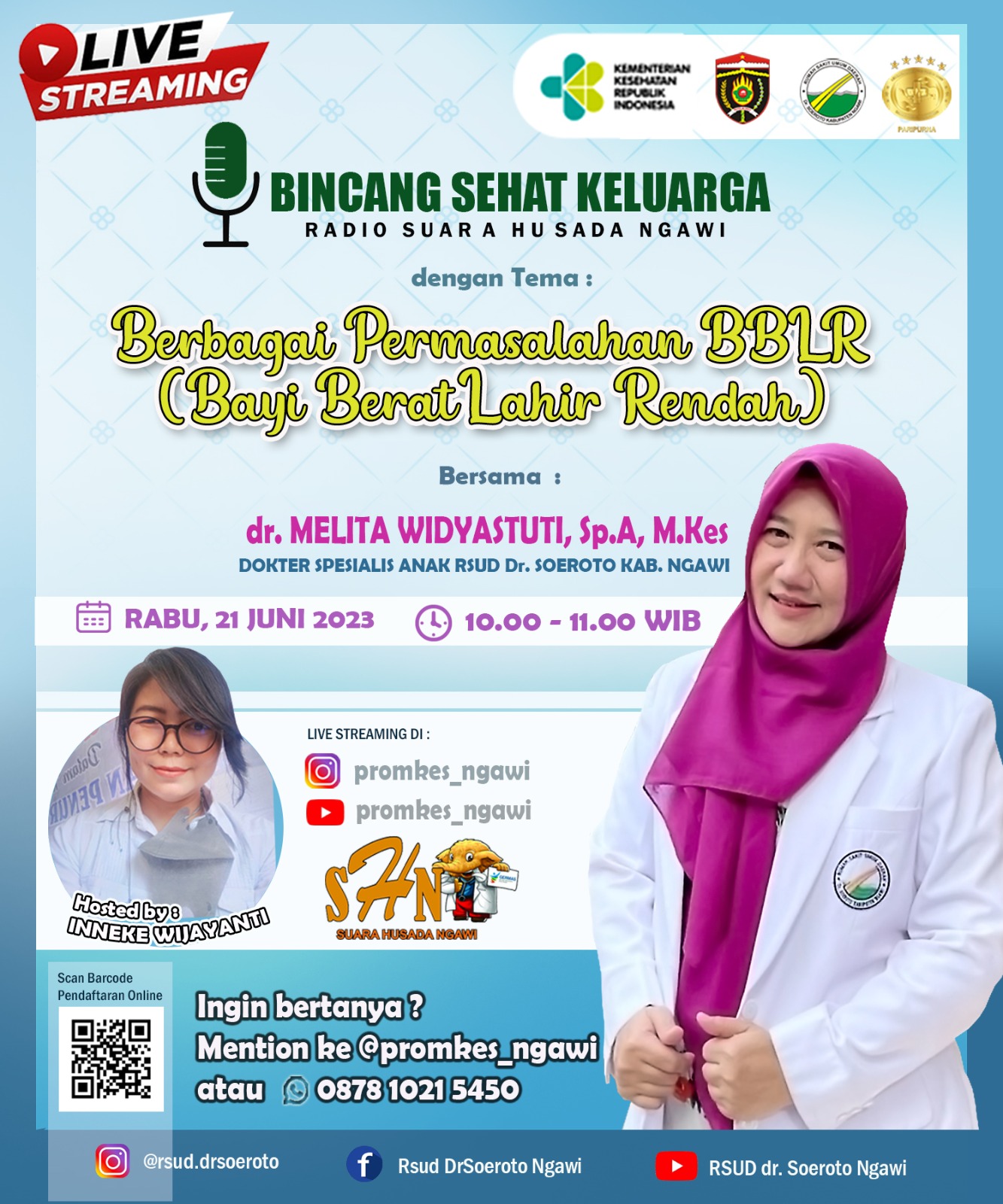 Radio Suara Husada Live Bincang Sehat Keluarga Dengan Narasumber dr. Melita Widyatuti, Sp. A, MKes.