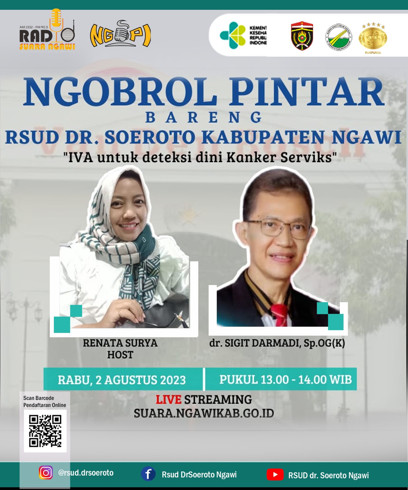 Acara Ngobrol Pintar Dengan Topik (IVA (Inspeksi Visual Asam Asetat) Untuk Deteksi Dini Kanker Serviks) Di Radio Suara Ngawi Bersama Narasumber dr. Sigit Darmadi, Sp.OG(K) Tahun 2023