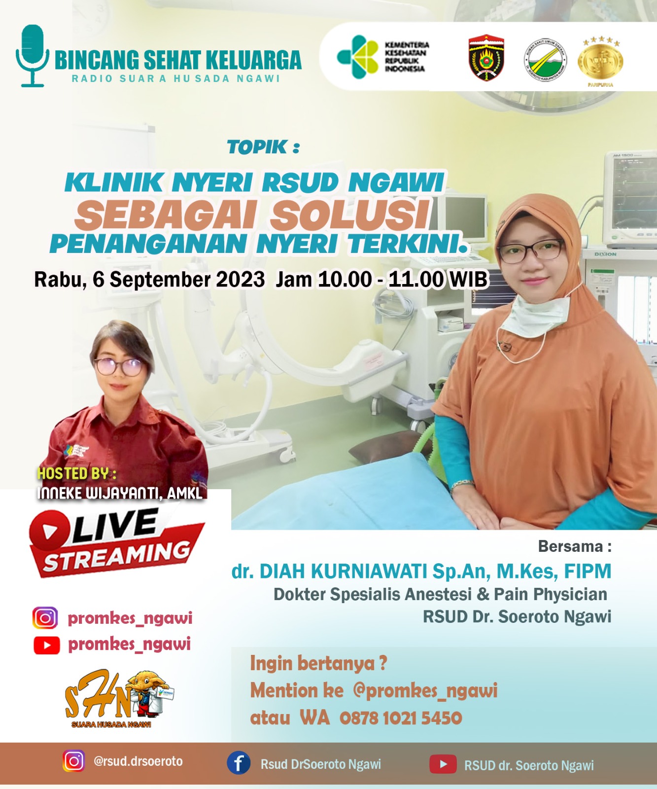 Acara Radio Bincang Sehat Keluarga Dengan Narasumber dr. Diah Kurniawati, Sp.An, M.Kes, FIPM