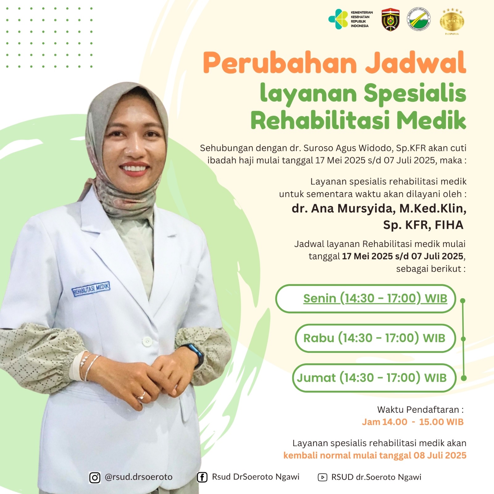 Pengumuman Dokter Pengganti Sementara Poliklinik Rehabilitasi Medik RSUD dr. Soeroto Ngawi
